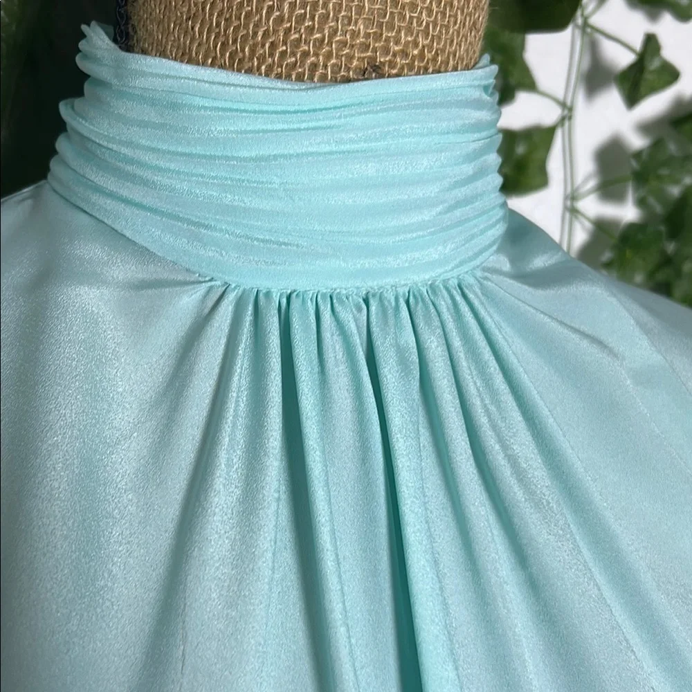 HELENE ST MARIE Green Pleated Long Sleeve Blouse with Mandarin Collar